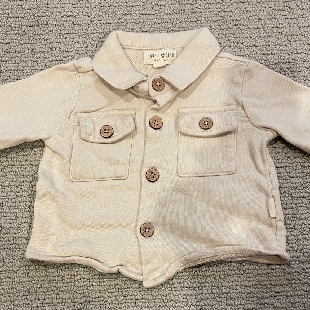 Rabbit & Bear Kids Cream Button Down Shirt Boys Size 6-9 Months